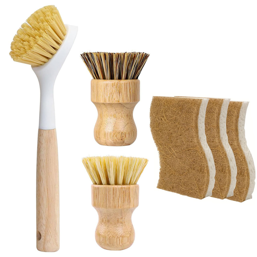 6Pcs Bamboo Dish Brush & Spong - Dish Brush Bamboo recension och pris